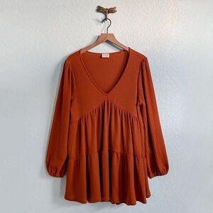 Peach Love California•Boho Rust Orange Tunic/Dress•Size XL•Long Sleeves